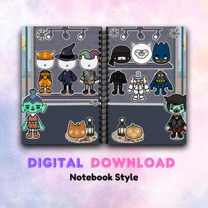 Toca Boca Paper Doll Halloween Costume Shop Quiet Book Template for Kids Learning Activity Printable Halloween Pretend Play DIY Craft Kit
