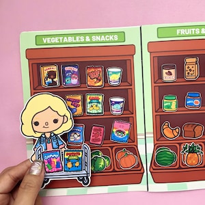 Toca Boca Quiet Book Supermarket Template Paper Doll Pretend Play Printable Activity For Kids Educational Learning Toy Travel Book
