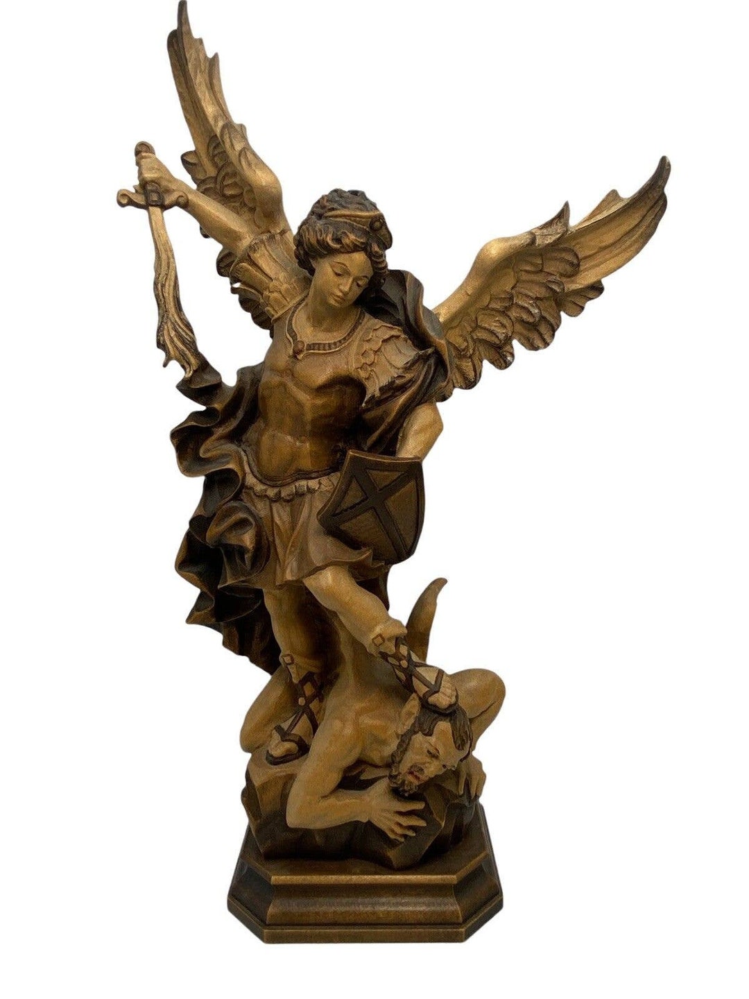 PEMA Saint Michael Archangel Wood Figure, 14inches Tall, Ornately