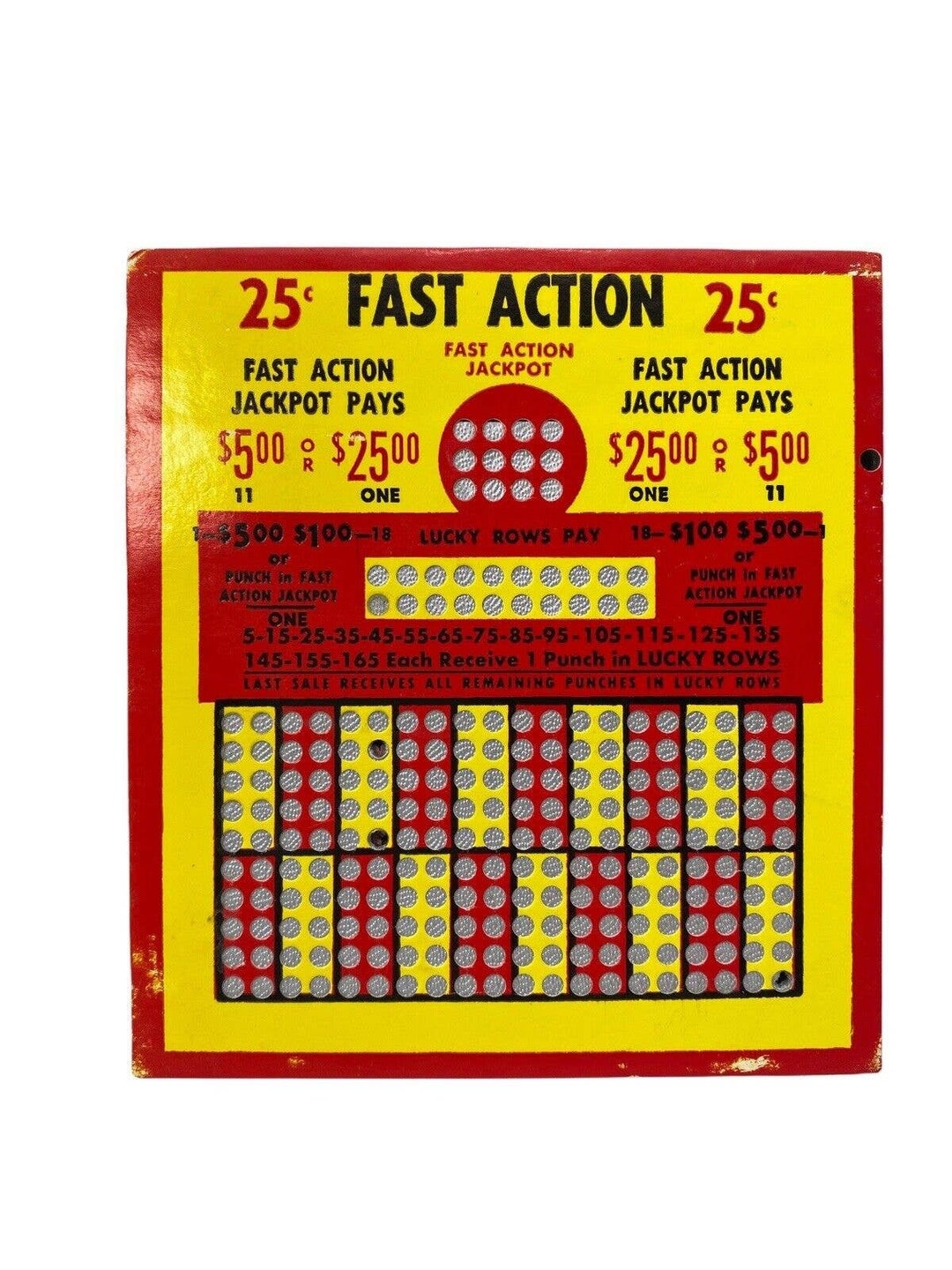 Vintage Punch Board fast Action .25 Cents. F1 Etsy