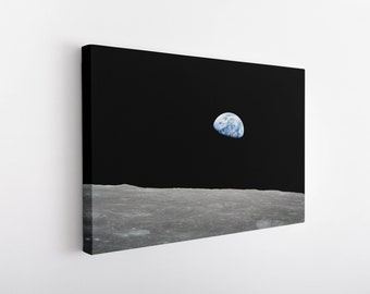 Earthrise NASA Wall Art Canvas Iconic photo of earth from Space Apollo mission space photography Earth pictures housewarming gift for him