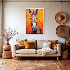 Colorful Donkey Art Canvas, Vibrant Animal Painting, Whimsical Farm Decor, Donkey Portrait, Perfect Gift for Nature Lovers, Ready to Hang