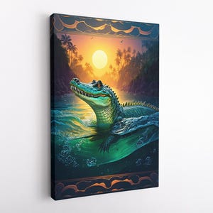 Krokodil Leinwand Wandkunst, Alligator Wanddekor, Bauernhaus Wanddekoration, fertig zum Aufhängen