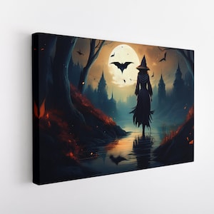 Witch Wall Art, Halloween Canvas, Gothic Art, Witch Print, Gothic Home Decor, Halloween Wall Decor
