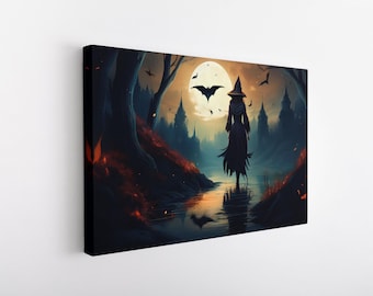 Witch Wall Art, Halloween Canvas, Gothic Art, Witch Print, Gothic Home Decor, Halloween Wall Decor