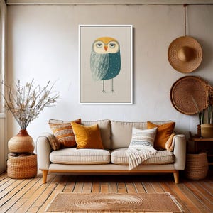 Wunderliche Eulen-Wandkunst, minimalistisches Tierplakat für Kinderzimmer, niedlicher nordischer Vogeldruck