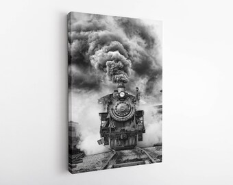 Express Train Locomotive Canvas & Snow Railway in Forest Steam old Train Transport Wall Art Railroad Steam locomotive Room Decor print Art