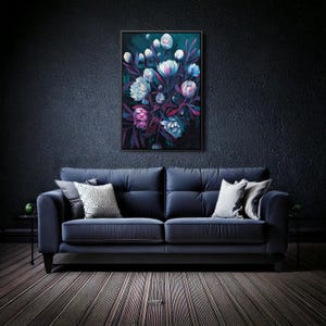 Cartaz de arte botânica moderna - Impressão elegante de flor de protea, decoração de parede floral contemporânea, tela minimalista inspirada na natureza