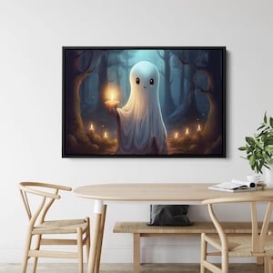 Ghost Holding A Candle Wall Art Halloween Decor Gothic Art Dark Academia Haunting Ghost Vintage Oil Painting Canvas Wall Art Wall Decor