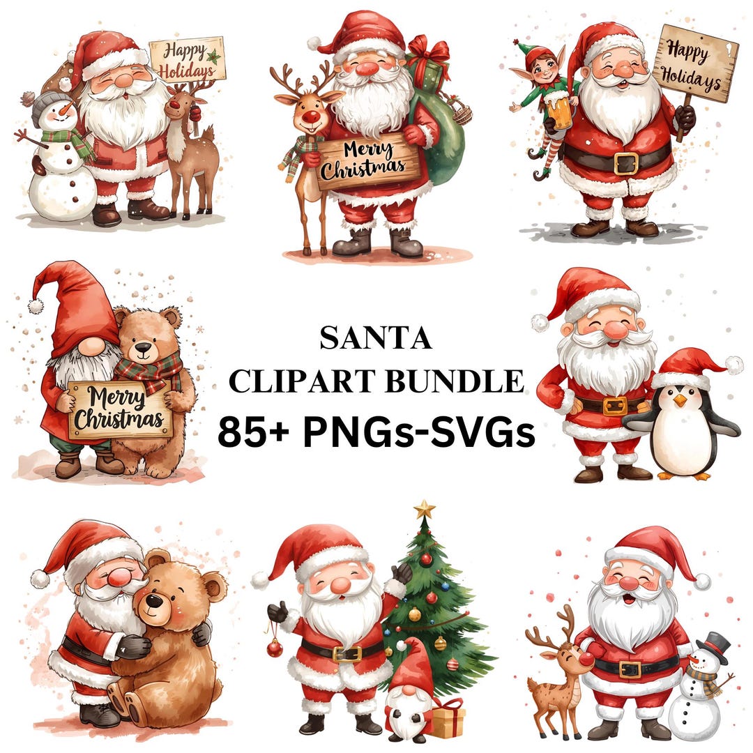 Santa Clipart Bundle | Cute Santa Claus Christmas Clipart | Christmas ...