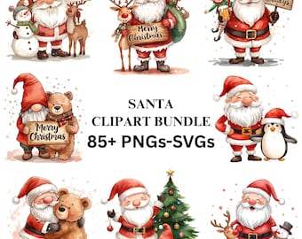 Santa Clipart Bundle | Cute Santa Claus Christmas Clipart | Christmas PNG | Whimsical Festive Graphics (Digital Download 85+ PNGs-SVGs)