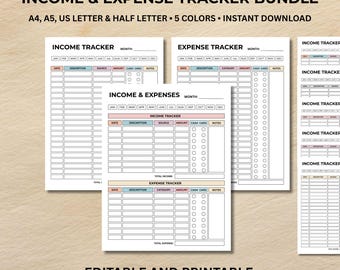 Outil de suivi des revenus et dépenses imprimable | Suivi de l'argent modifiable | Organisateur d'entreprise | Encarts Personal Finance A4/A5/Lettre/Demi-format
