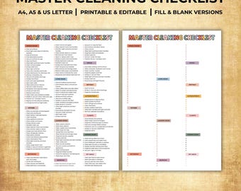 Master Cleaning Checklist Editable | House Cleaning Checklist Template | Deep Cleaning Checklist | Home Cleaning Schedule | Deep Clean List
