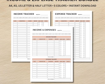 Simple Income Expense Tracker Printable and Editable | Monthly Budget Planner Printable | Financial Planner | A4/A5/Letter/Half Size PDF