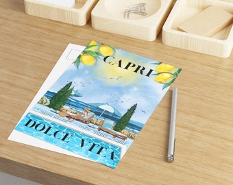 Dolce vita capri Postcard with lovely details/summer postcard/ unique postcard design/ Italian postcard / capri postcard / lemon postcard /