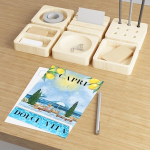 Cartões postais, impressão de paisagem de Capri, mulher na piscina segurando uma bebida, design La Dolce Vita, decoração de parede, cartão de felicitações de férias