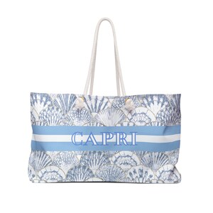 Grand sac week-end Capri (60,9 cm x 33 cm), sac d'été italien, sac de plage, grands sacs de plage, sac à imprimé maritime avec coquillages, imprimé Capri
