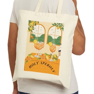 Cotton Canvas Tote Bag „Holy Aperoly“ , La dolce Vita bag, italian summer, beach babe, shopping bag, pool bag, Italian summer drinks