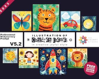 2023 Professional MidJourney Prompt Creative and Joyful Children Illustration, Midjourney Art, Customizable, Free Guide, Best Prompts