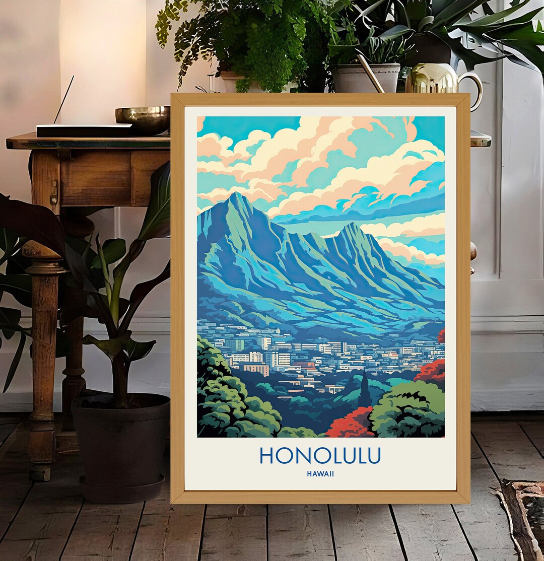 Honolulu Poster Honolulu Travel Poster Hawaii Print Hawaii Etsy