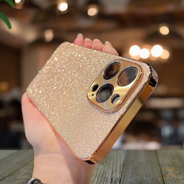 Luxury Glitter iPhone Case For iPhone 15 14 13 12 11 , Bling Phone Case Trendy Unique Design Shockproof Plating Bumper Frame Cover