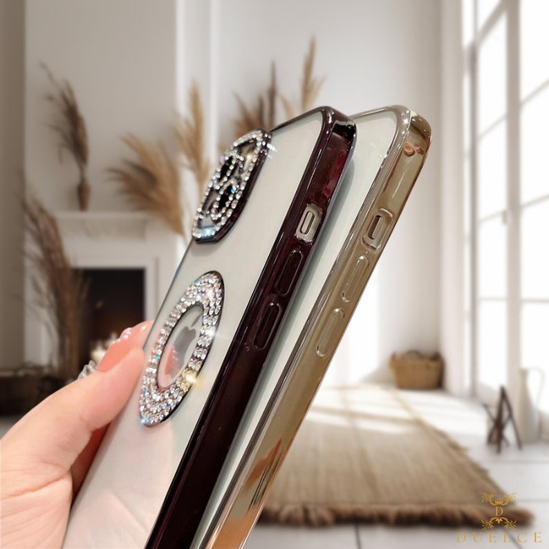 Rhinestone Jeweled Phone Case for iPhone 15 14 13 12 11, Transparent