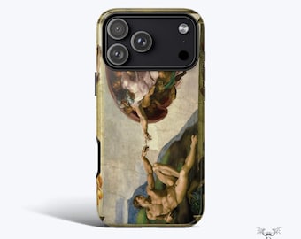 ミケランジェロ作「アダムの創造」iPhoneケース、ルネサンス美術風スマホカバー