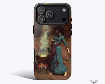 Funda para iPhone con diseño del Círculo Mágico de John William Waterhouse y arte prerrafaelita.