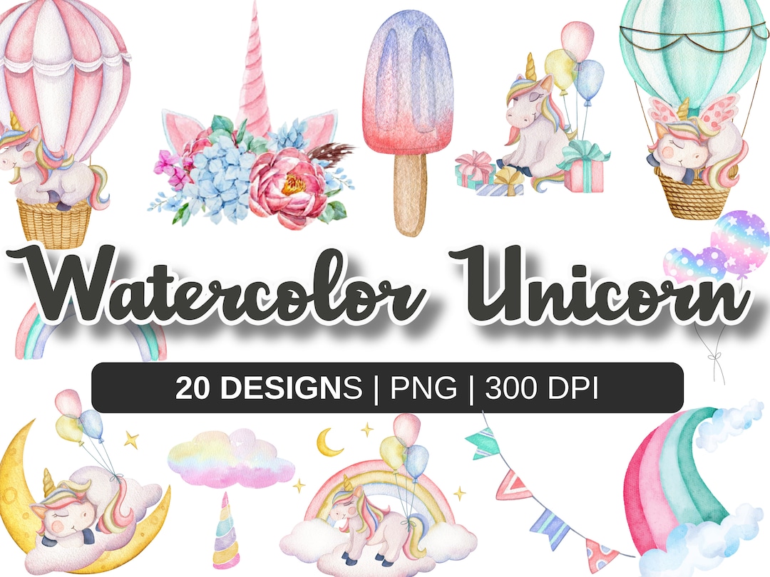 20 PNG Watercolor Unicorn Clipart Pastel Baby Girl Birthday - Etsy