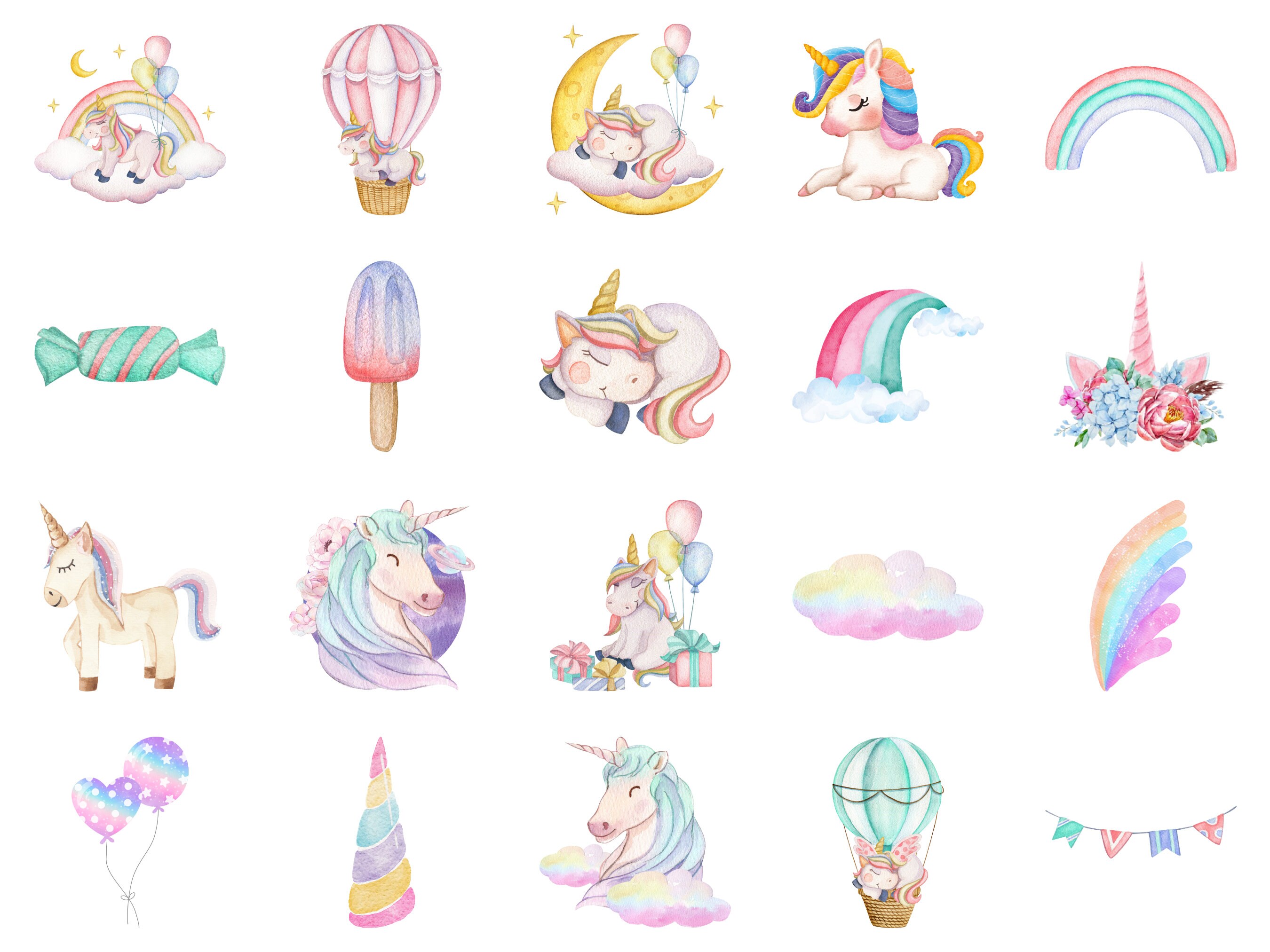 20 PNG Watercolor Unicorn Clipart Pastel Baby Girl Birthday - Etsy