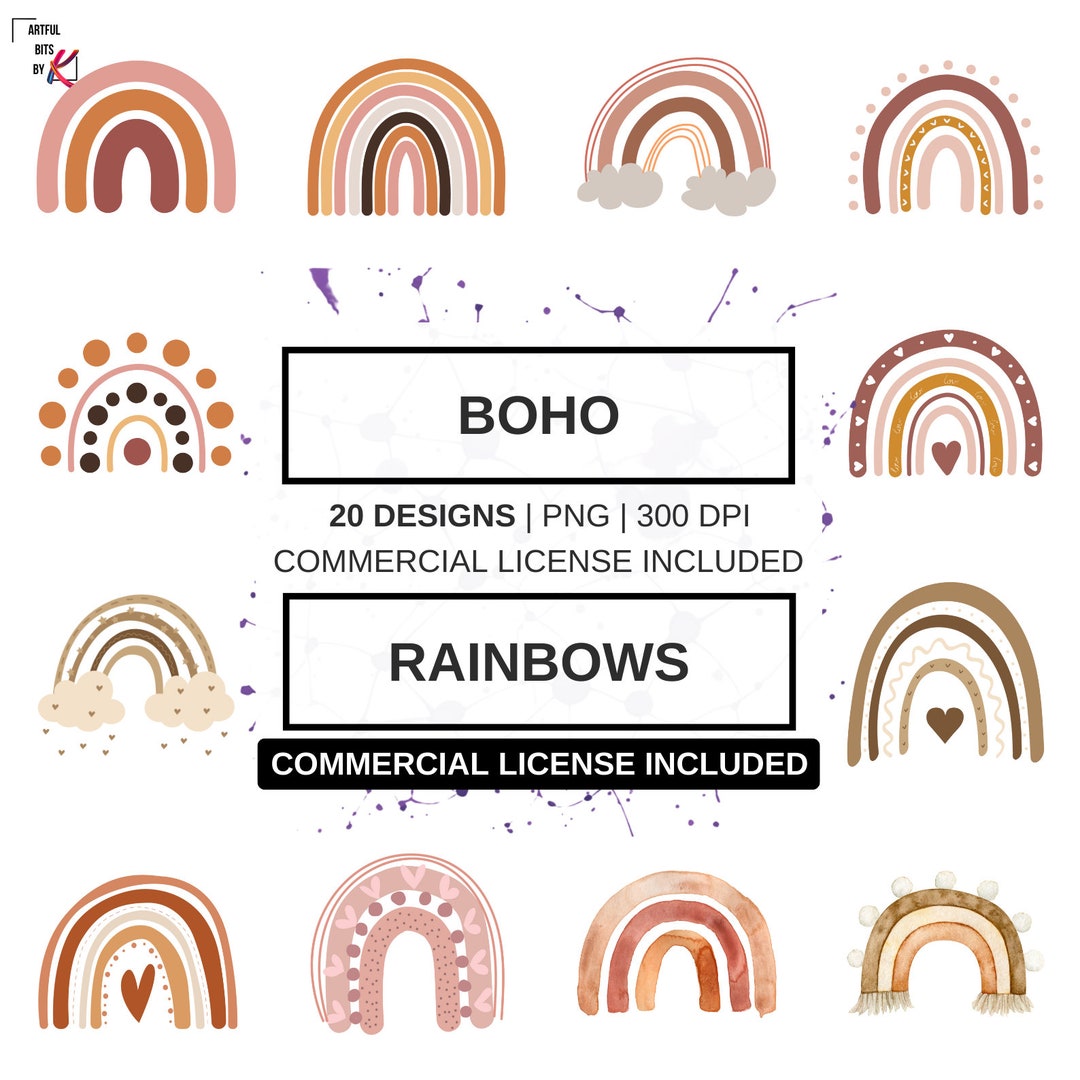 20 PNG Boho Rainbow Clipart Set Pastel PNG Digital Art Boho Rainbow ...