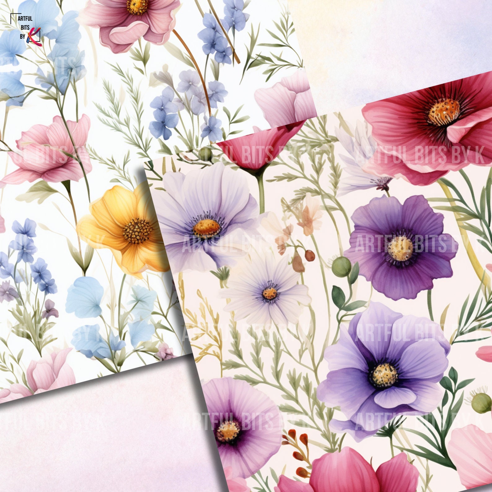 12 Seamless Watercolor Wildflowers Digital Paper Spring - Etsy