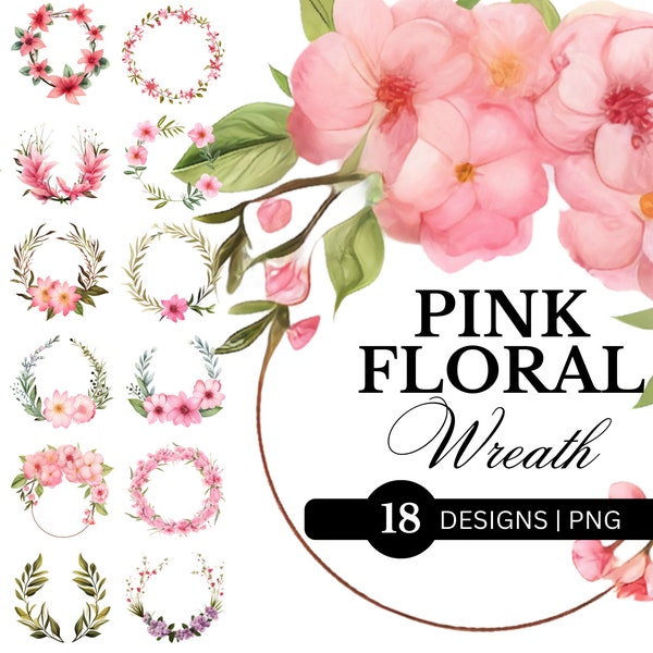 18 PNG Pink Floral Wreath Frame Clip Art, Floral Frame, Floral Wreath Clipart, Hand Painted Watercolour Clipart, Watercolor Clipart Frame