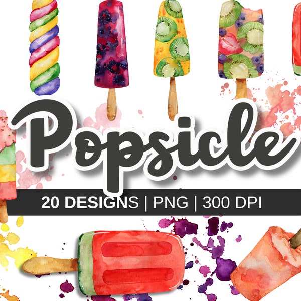 20 PNG Watercolor Popsicles Clipart - Dessert Download - Instant Download - Summer Treats - Ice Cream