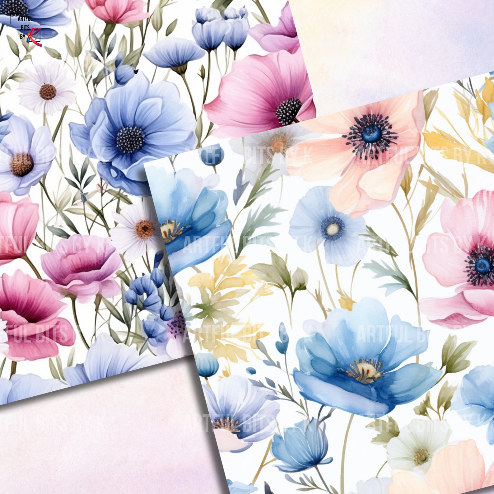 12 Seamless Watercolor Wildflowers Digital Paper Spring - Etsy