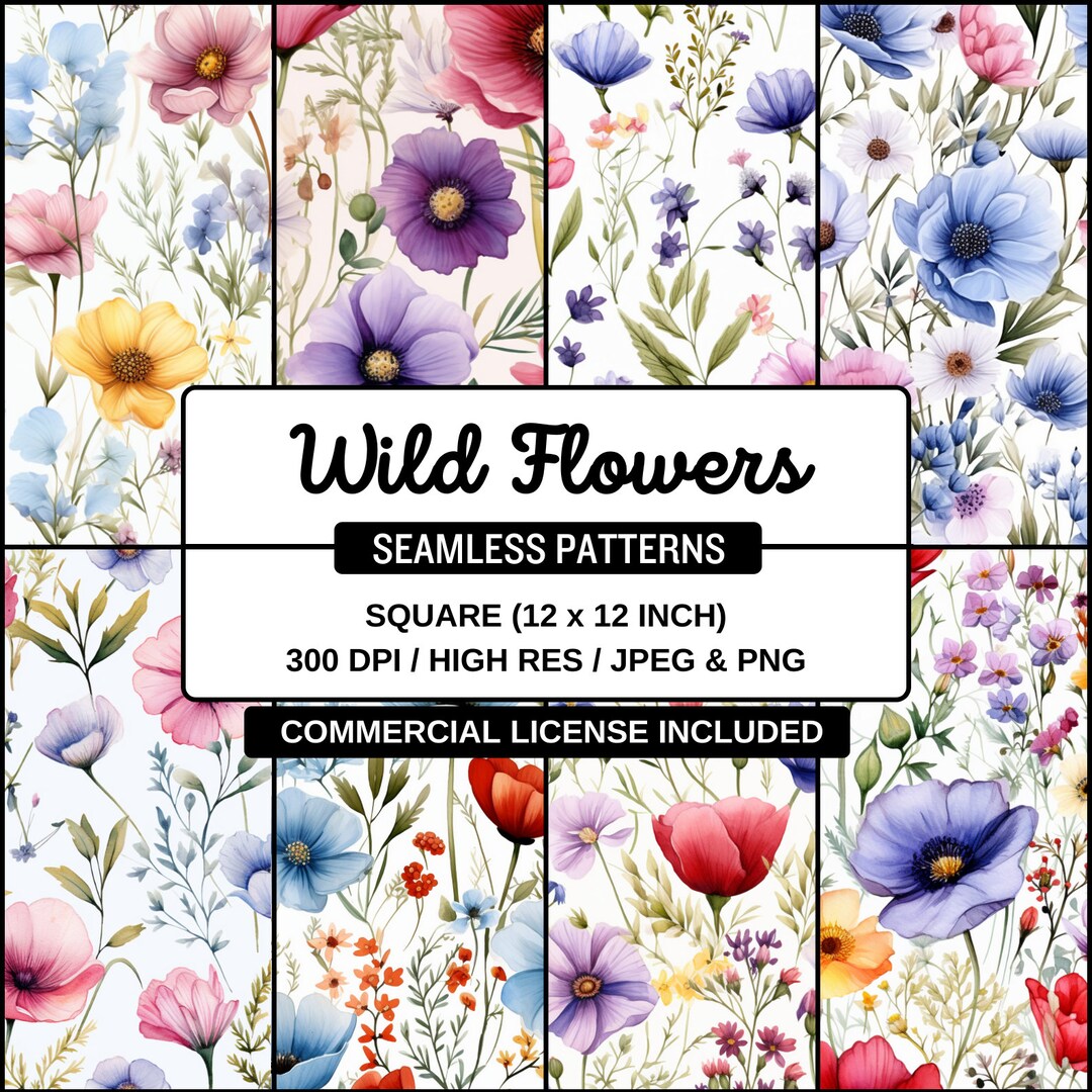 12 Seamless Watercolor Wildflowers Digital Paper Spring - Etsy