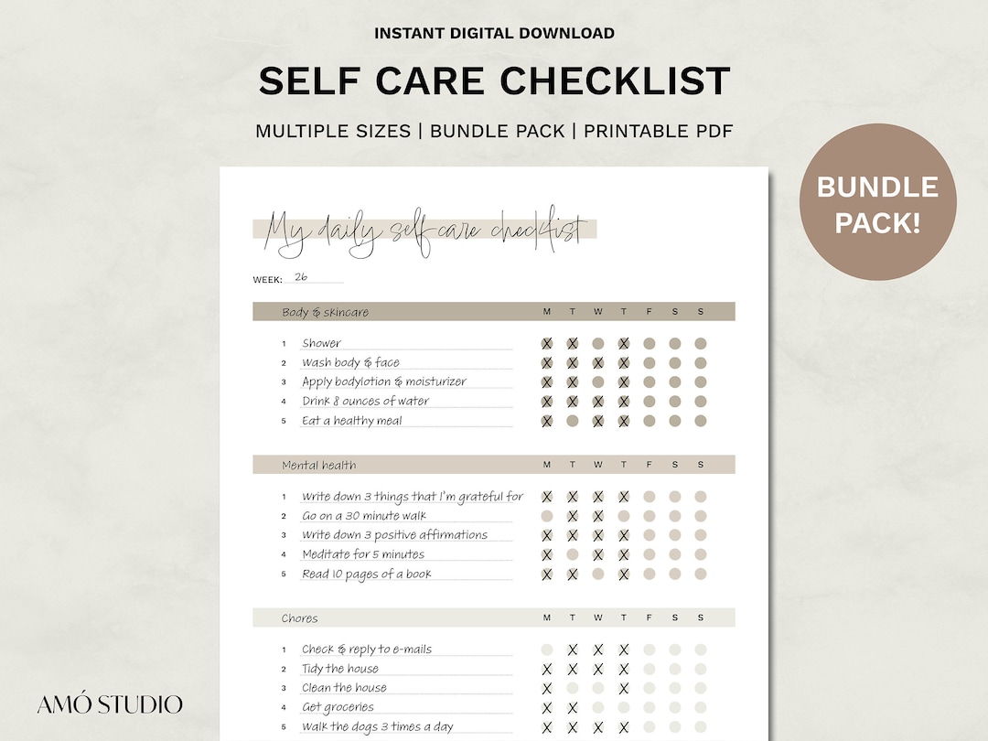 Self Care Checklist, Self-care Planner, Printable Digital PDF Wellness ...