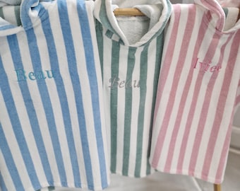 Kids Personalized Striped Hooded Towel, Embroidered Beach Poncho