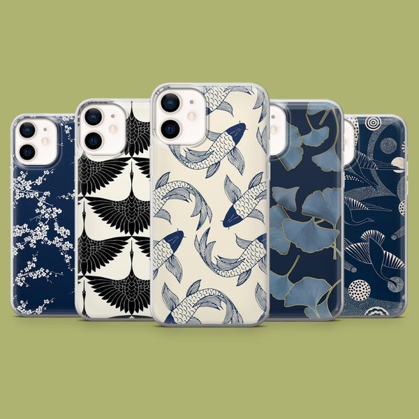 Japanese Art Phone Case Cool Blue Cover for iPhone 15, 14, 13, 12 Samsung S24Ultra, S23FE, S22, A15, A54, A25, A14, Pixel 8A 8Pro 7A 7Pro 6A