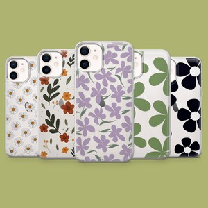 Floral Print Phone Case Transparent Cover for iPhone 15, 14, 13, 12 Samsung S24Ultra, S23FE, S22, A15, A54, A25 A14 Pixel 8A 8Pro 7A 7Pro 6A
