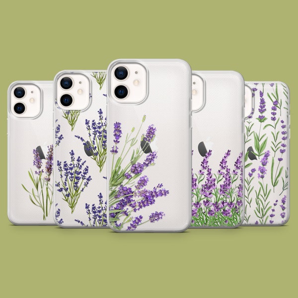 Lavender Pattern Phone Case Clear Cover for iPhone 15, 14, 13, 12 Samsung S24Ultra, S23FE, S22, A15, A54, A25, A14, Pixel 8A 8Pro 7A 7Pro 6A