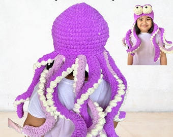 Octopus Hat Crochet Pattern Kids Adults Halloween Costume Crochet Sea Animal Amigurumi Hat headdress Headpiece Easy PDF Pattern