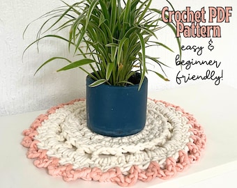 Beginner friendly Crochet PDF Pattern Plant Mat /Coaster/ Home Decor/ Placemat /Kitchen Linen /Table decor round crochet/gift ideas handmade