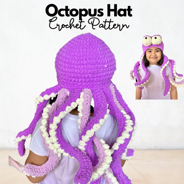 Octopus Hat Crochet Pattern Kids Adults Halloween Costume Crochet Sea Animal Amigurumi Hat headdress Headpiece Easy PDF Pattern