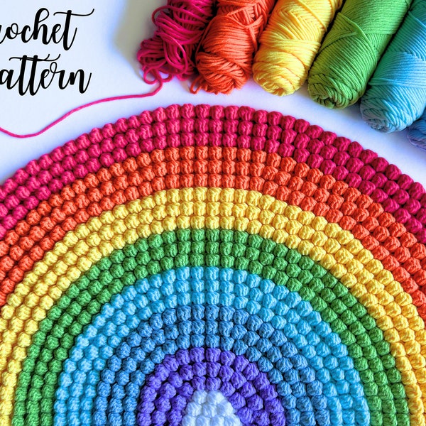 Crochet Pattern Rainbow Rug + Mat + Bath Mat + Bathroom Rug + Welcome Rug + Rainbow Crochet + Baby Room + Table Runner + Home Decor +Nursery