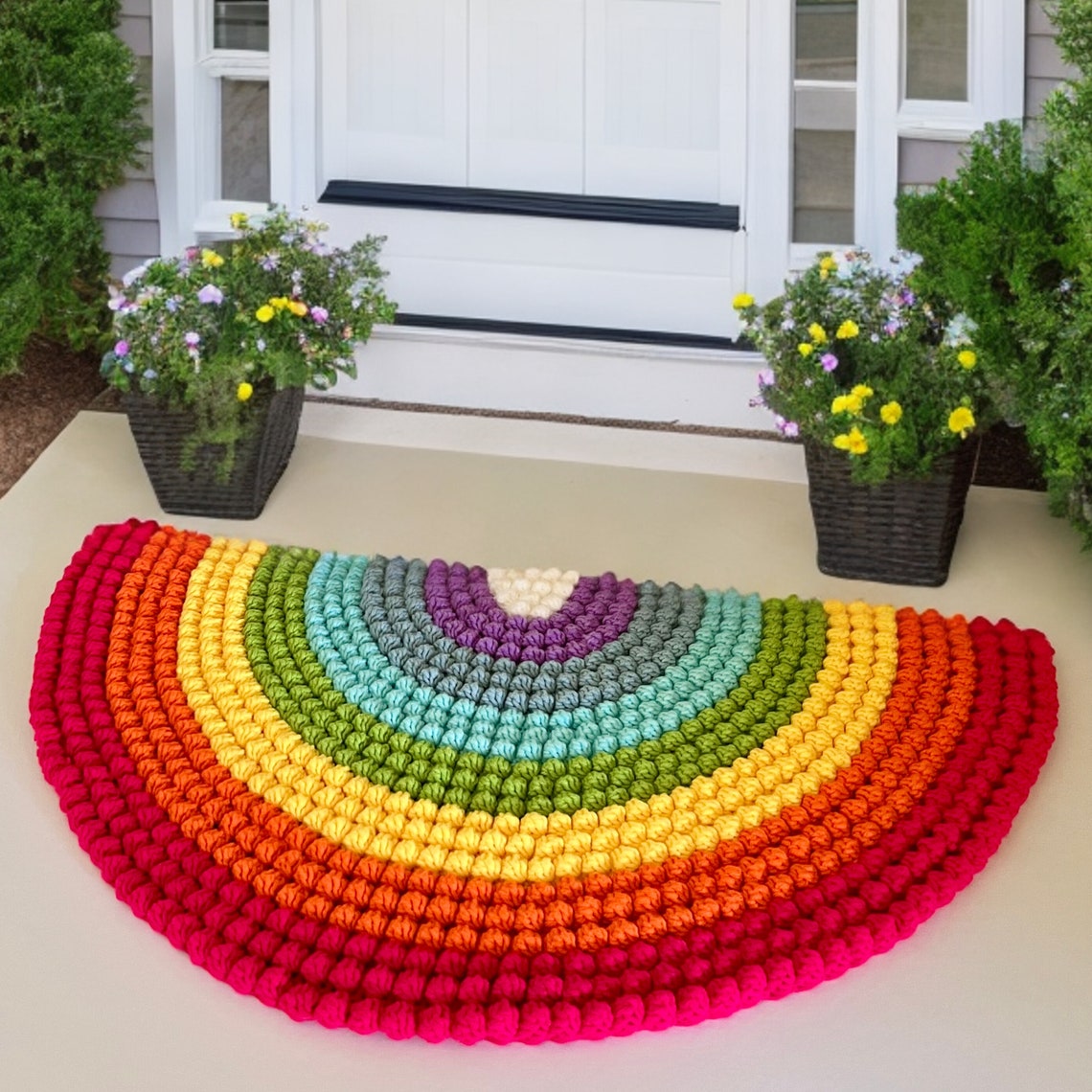Crochet Rainbow Bobble Mat Pattern: Colorful Home Decor (PDF) - Etsy