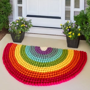 Häkelanleitung Regenbogenmatte + Halbkreis-Türmatte + Willkommensteppich + Tischset + Regenbogen häkeln + Babyzimmer + Tischläufer + Home Decor