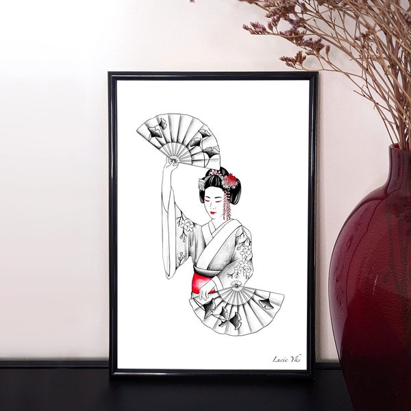 Geisha aux Éventails - Illustration