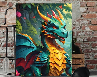 Majestic Dragon Wall Decor, AI Art Matte Canvas, Stretched, 0.75"