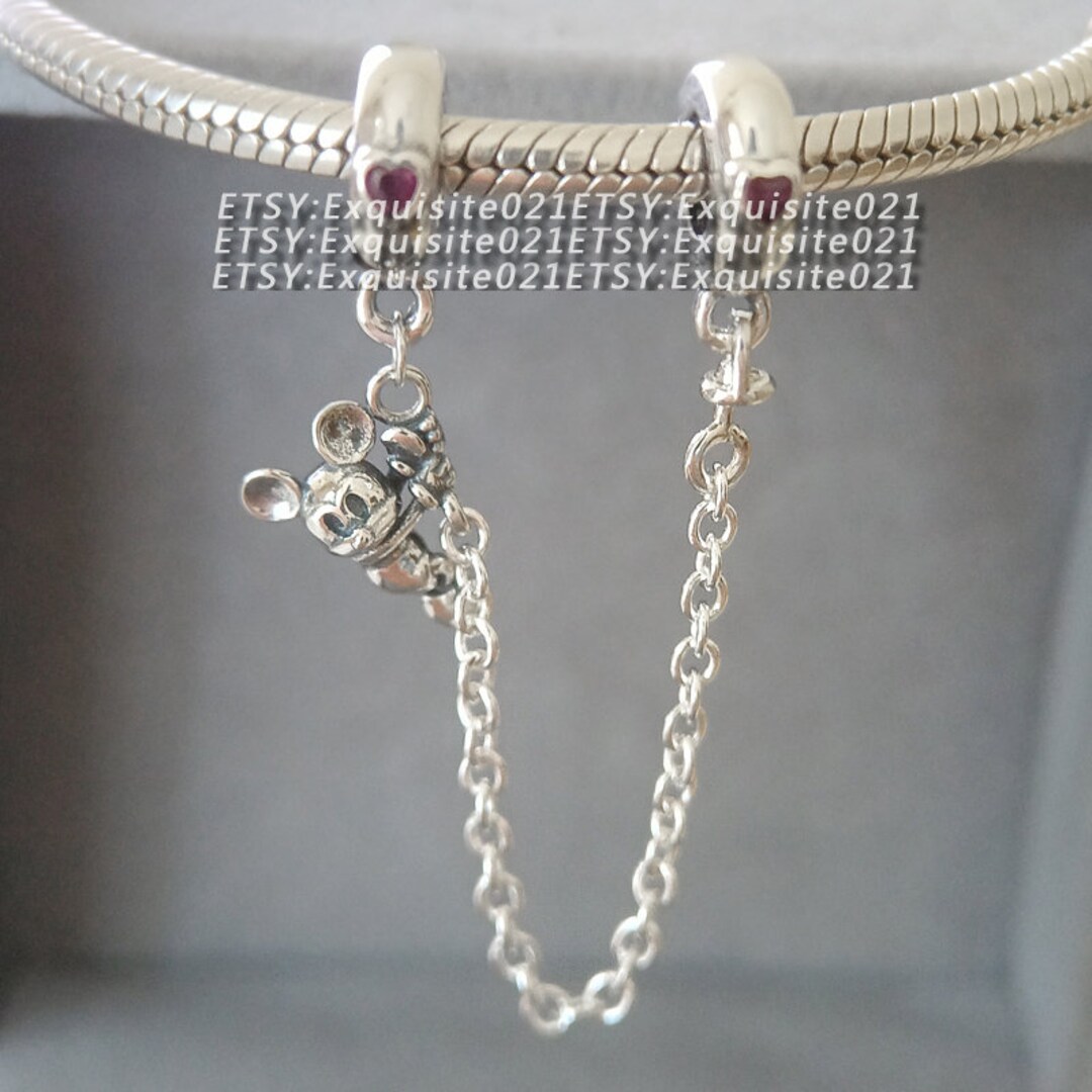 925 Sterling Silver Disney Climbing Mickey Safety Chain Charm Etsy
